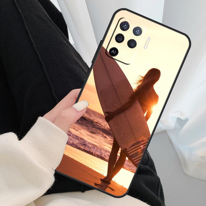 HAWAII BEACH SURF GIRL SURFING ART Case For Oppo A40 A60 A80 A5 Pro A15 A16 A17 A57 A77 A94 A74 A54 A76 A96 A18 A38 A58 A78 A98