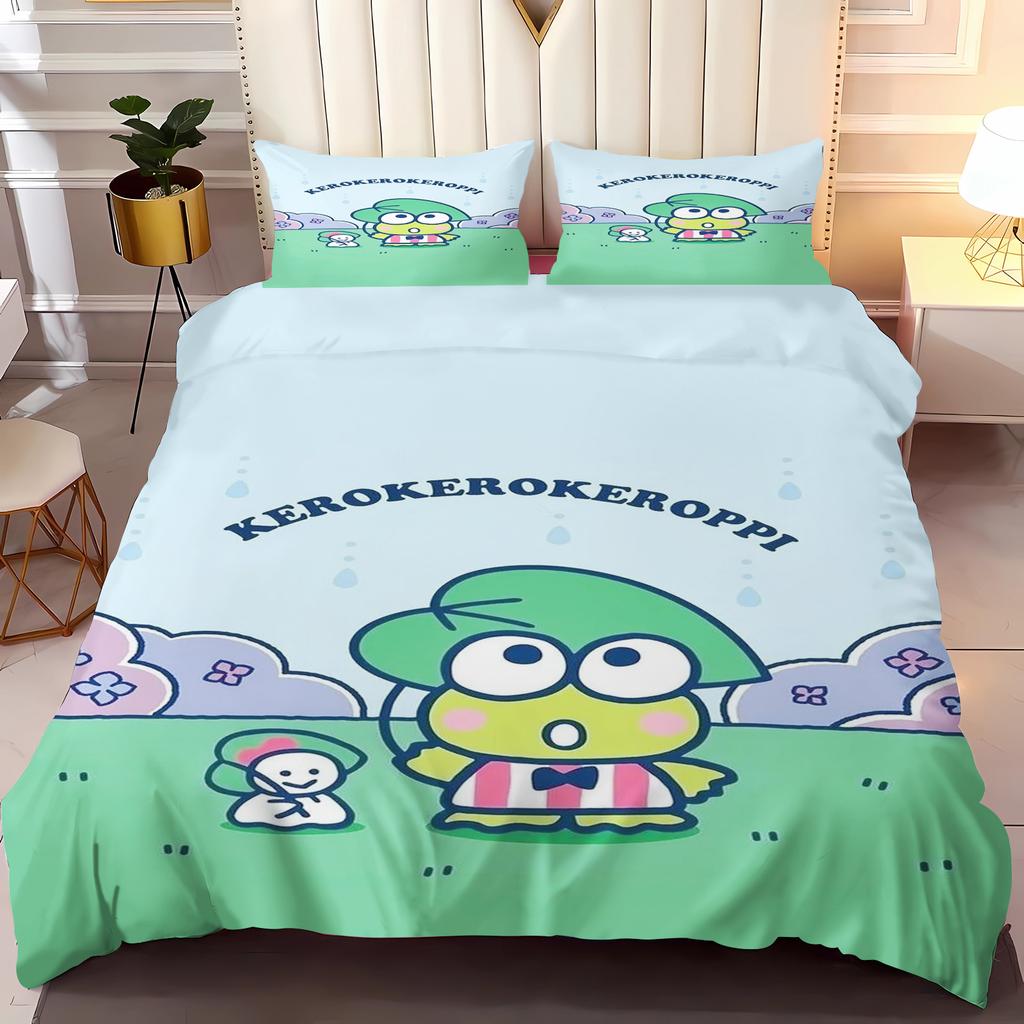 Sanrio Kero Kero Keroppi Anime, Home Bedroom Comforte Nordic polyester material, suitable for children and adults, 3-piece set
