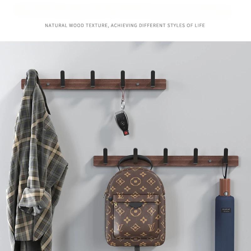 Walnut Hook for Bathroom Towel, Coat Hook, Living Room, Door Back, Clothes, Simple Black Storage, Save Space, No Punching