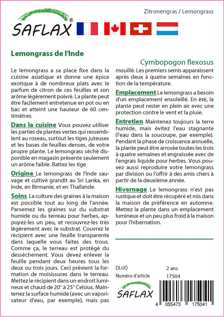 SAFLAX Garden in the Bag - Лемонграсс - 50 семян - С субстратом в подходящем пакете - Cymbopogon flexosus