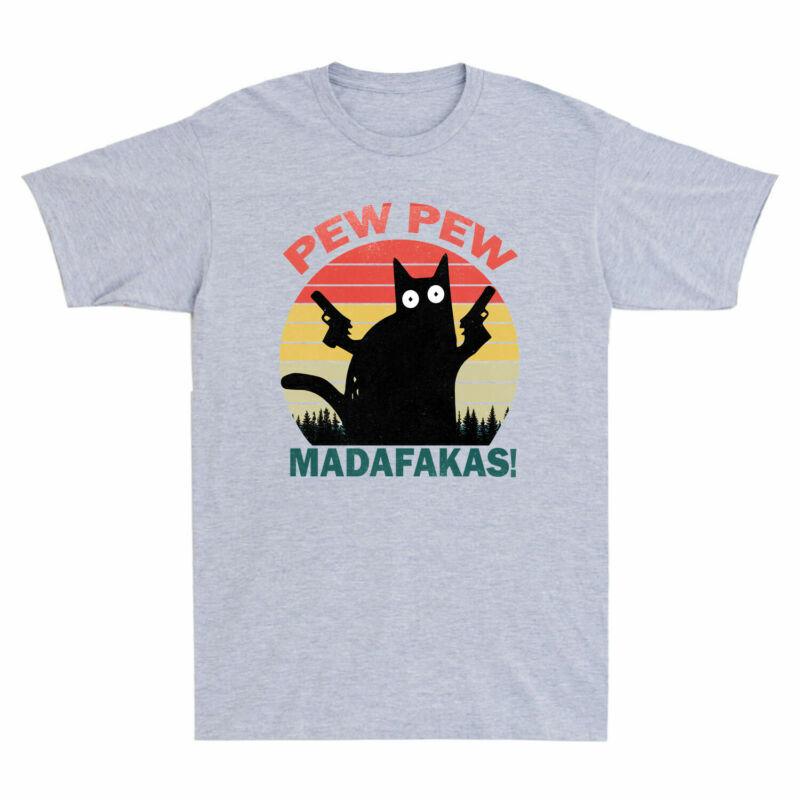 Vintage Crazy Pew Unisexs Madafakas Tshirt Cotton Cat Pewpewpew Vintage Cat Funny
