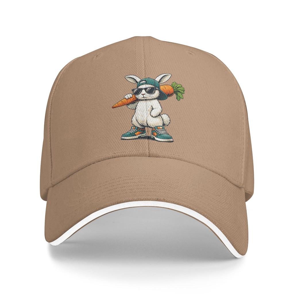 Funny Easter Bunny with Carrot Rabbit Casual Baseball Cap Outdoor Gym Trucker Hat Spring Sunscreen Men Fitted Retro Snapback Cap
