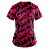 Plus Size Printed Scrub Working Uniform Tops For Women's V-Neck Short Sleeve Fun T-Shirts Workwear Tee With Pockets