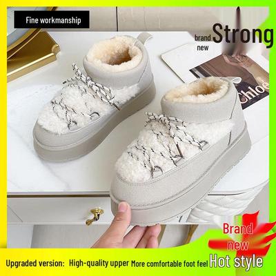 Женские зимние ботинки на толстой подошве с флисовой подкладкой - Теплые, Большого размера, Зимние хлопковые короткие ботинки