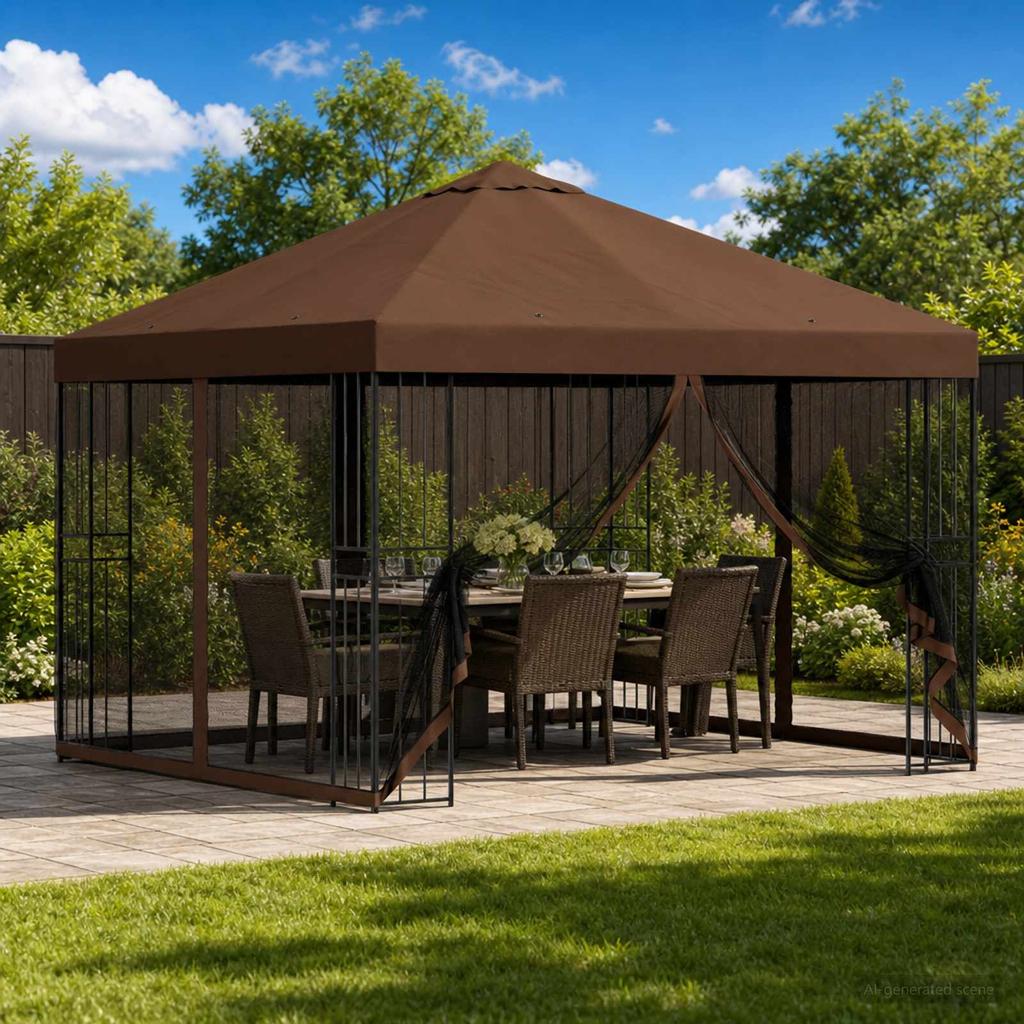 Garden Pavilion with Side Walls 3 x 3 m Brown