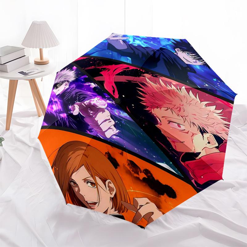 1pc Jujutsu Kaisen Characters Auto-Open Close Umbrella Portable Tri-Fold Design with 8-Bone Iron Frame, Outdoor, Gift for Fans, Travelers, Daily Use,