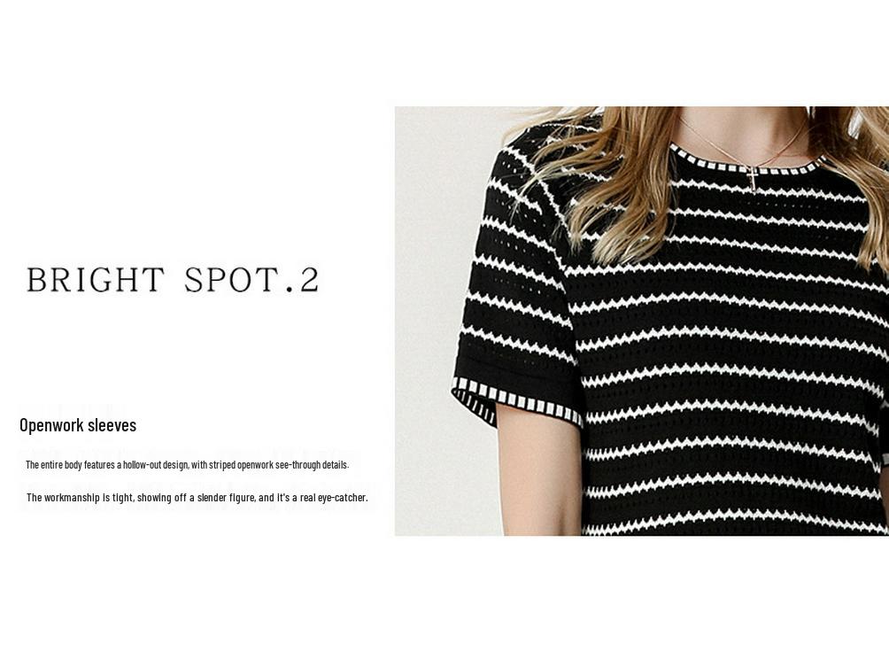 Spring/Summer Knitted A-line Dress: Breathable Striped Cutout Design for Everyday Wear