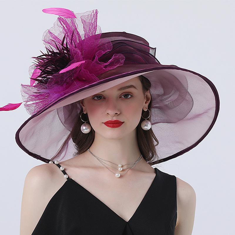 Spring and summer European and American retro personalized mesh visor women's new flower decorative adult hat beach big eaves hat
