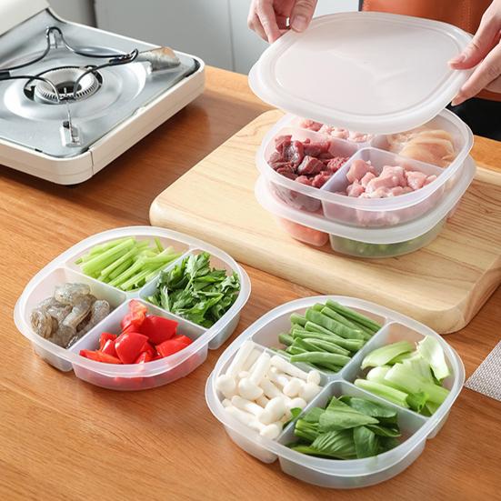 Четырехсекционный контейнер для хранения свежих продуктов, устойчивый к низким температурам, многоразовый пластиковый контейнер для хранения для дома