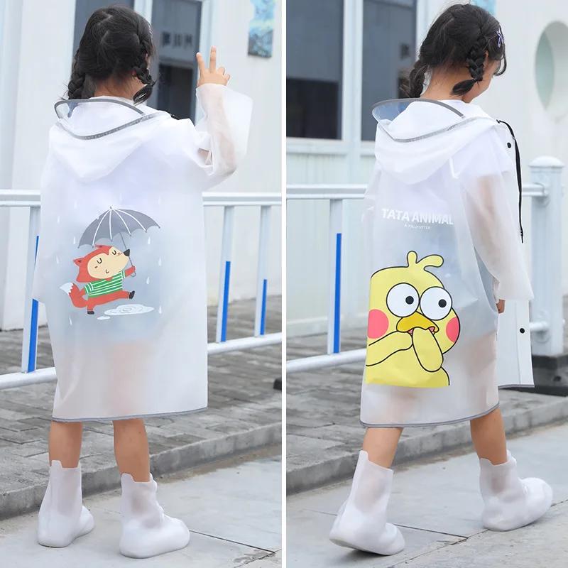 Детский плащ однотонный школьный рюкзак для мальчиков, цельный пончо, длинный утепленный плащ для девочек, куртка для ходьбы