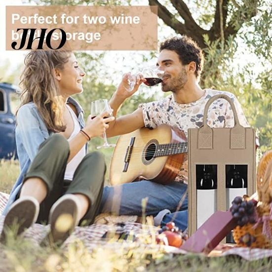 Festival Wine Bottle Carrier Double Bag with Portable Handle Shockproof Heavy Duty Tote Felt Reusable Champagne Beer Handbag Gift Durable