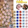 100 шт. блестящие рождественские цветы елка 14 см искусственные цветочные украшения 2025 веселое рождественское украшение для дома новый год