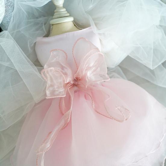 Платье для домашних животных, кружевное шитье, большой бант, застежка без рукавов, лента из органзы, свадебное платье для собак, одежда для щенков, товары для домашних животных