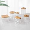 European Style Transparent Bamboo Lid Cotton Swab and Seasoning Storage Box, Stackable Desktop Organizer.