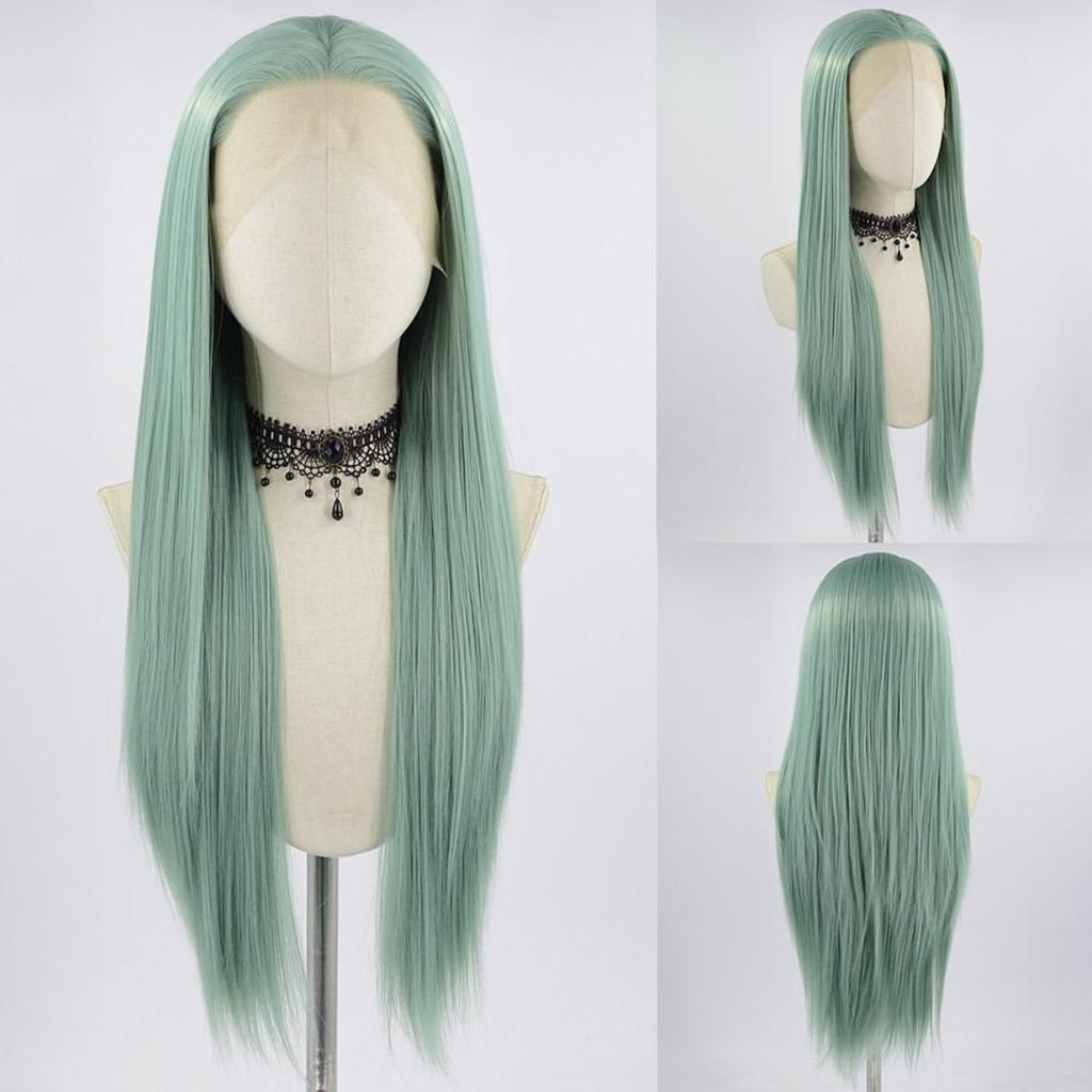Mint Green Lace Front Wig for Women Long Silky Straight & Body Wave Synthetic Hair Heat Resistant Natural Hairline Daily Cosplay