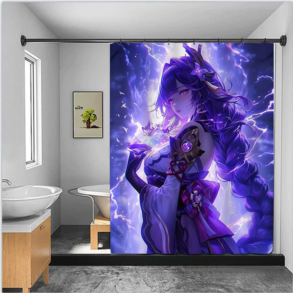 Shower Curtain Waterproof Polyester Fabric Paint Colorful Bath Curtains Genshin Impact Home Bathroom Decor Curtain With Hook