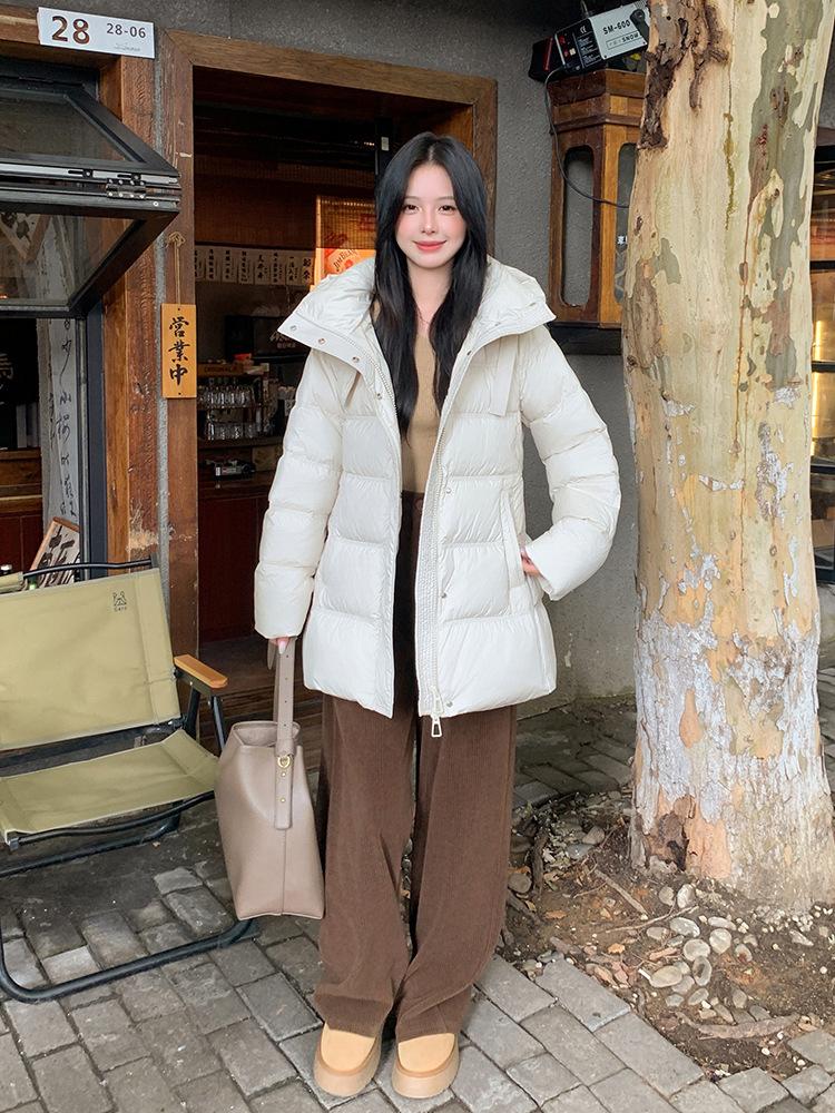 Зимняя новая куртка-пуховик для женщин 2024 года, средняя и длинная, корейская версия, модная, узкая и тонкая, утолщенная белая куртка-пуховик на утином пуху