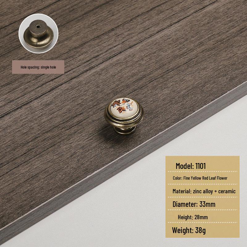 Античная коричневая, красная и зеленая керамическая ручка для ящика шкафа в стиле кантри с листом