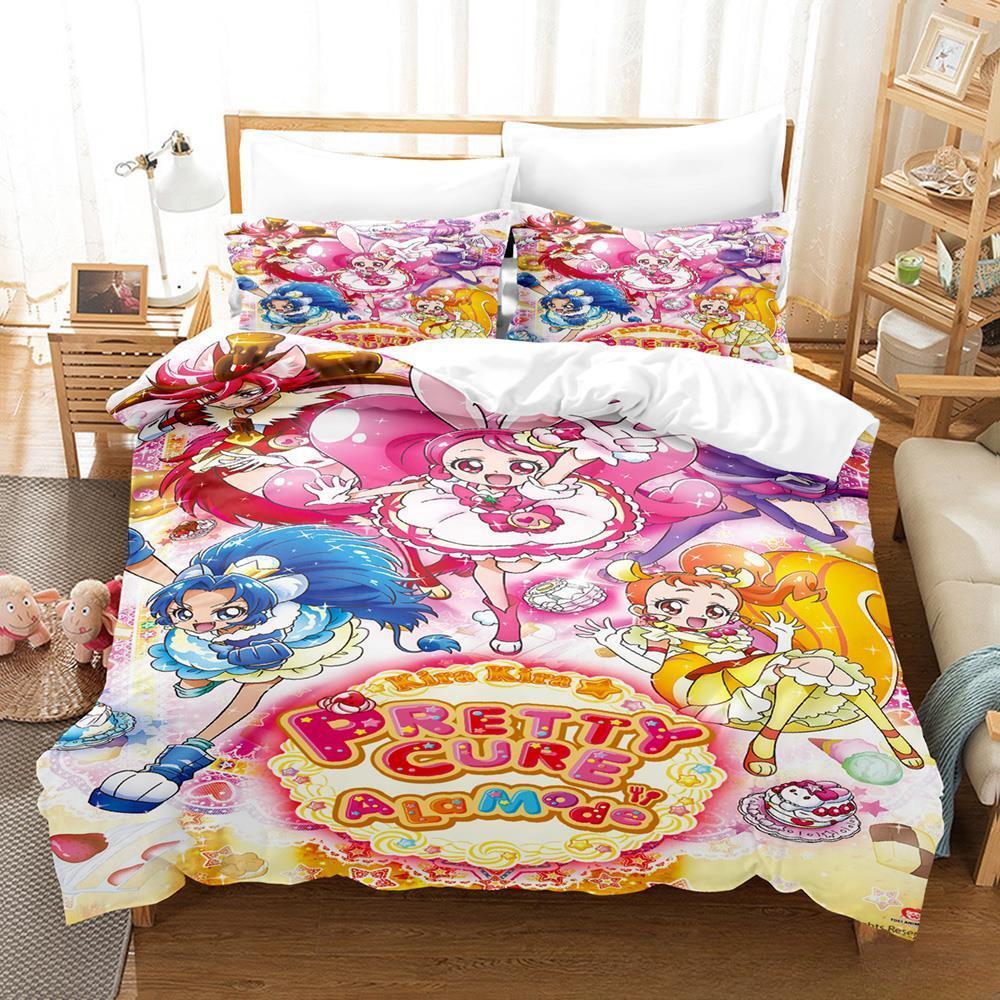 Улыбнитесь, PreCure! Комплект постельного белья Односпальный Полуторный Двуспальный Кинг-сайз Комплект для кровати Взрослый Детский Спальня Пододеяльник Комплекты 3D принт Каваи Аниме Кровать