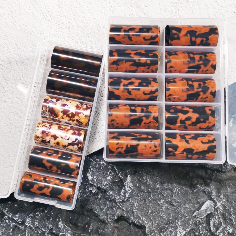 Зимнее звездное небо Осенние наклейки с леопардовым принтом Фольга для ногтей Черепаховый панцирь Янтарь