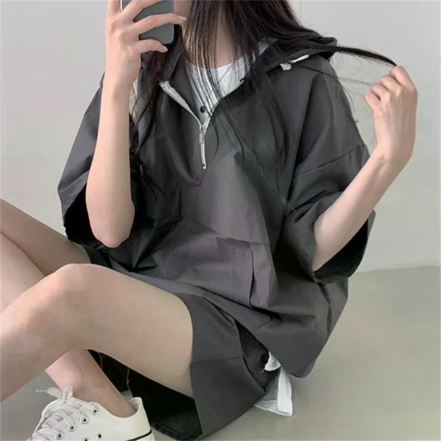 Женские спортивные комплекты из 2 предметов Летний костюм Шорты Футболка С капюшоном Свободный спортивный костюм Тренировочный костюм Корейский стиль