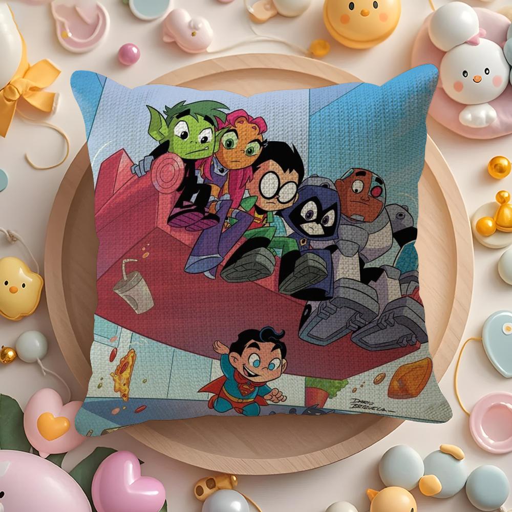 Чехол на подушку T-Teen T-Titans Go Натуральный Лен Органическая Ткань Двусторонний Принт Диван Домашний Декор Подарок Наволочка
