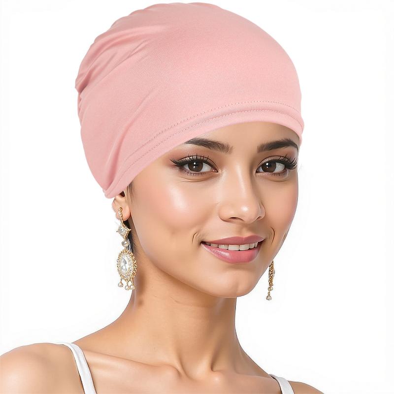 Womens Solid Color Hijab Cap Undercap Inner Cap Muslim Headwear Pull On Beanie All Seasons Comfortable Stretch