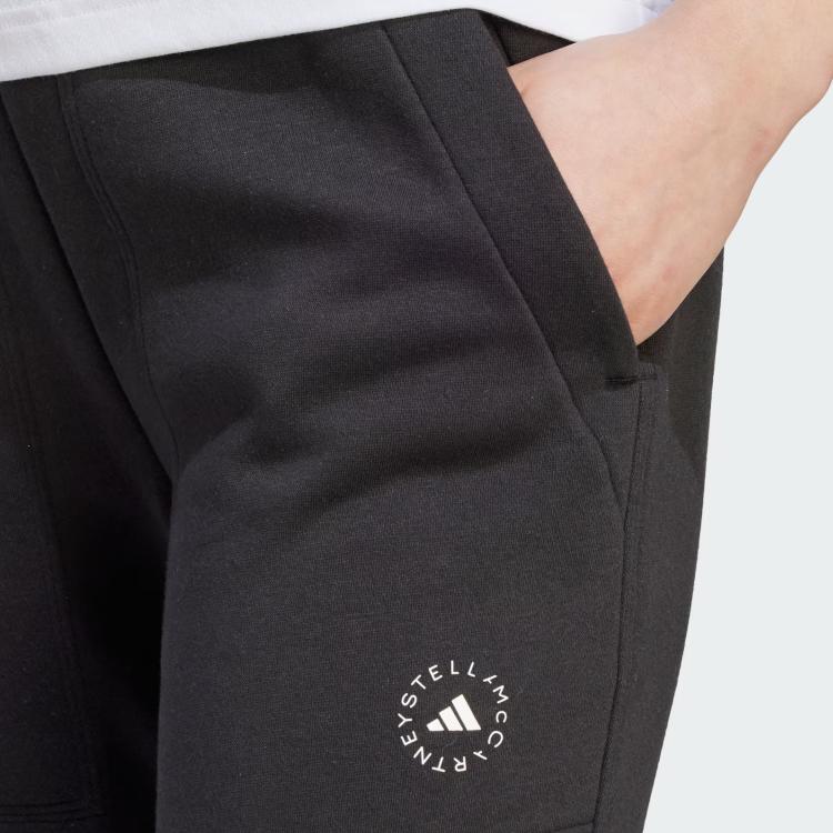 Adidas Stella McCartney Adidas X Stella McCartney Co-Branded Fleece Sweatpants With Letter Logo Print And Cuffed Ankles Women Bottoms Black IQ2638