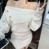 Fashion Elegant Slash Neck Sexy Knitted Dress Women Autumn and Winter Solid Off Shoulder Short Dresses Women Casual Long Sleeve Sweater Dress 25545