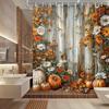 Shower Curtain: Rustic Autumn Design with Pumpkins, Flowers, and Wooden Background for a Cozy and Festive Bathroom Decor