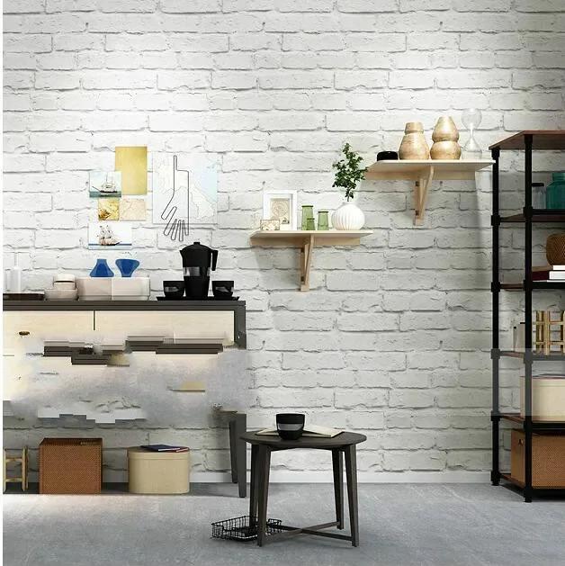 3D White Brick Effect Wallpaper Roll Light Grey Modern Vintage Rustic Vinyl PVC Faux  Wall Paper Living Room Bedroom Decor