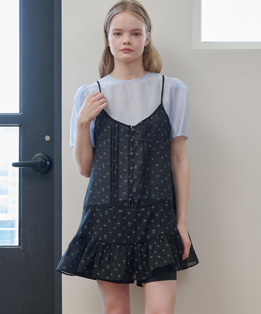 Opening Sunshine Pintuck Sleeveless Chiffon Mini Dress Flower Black