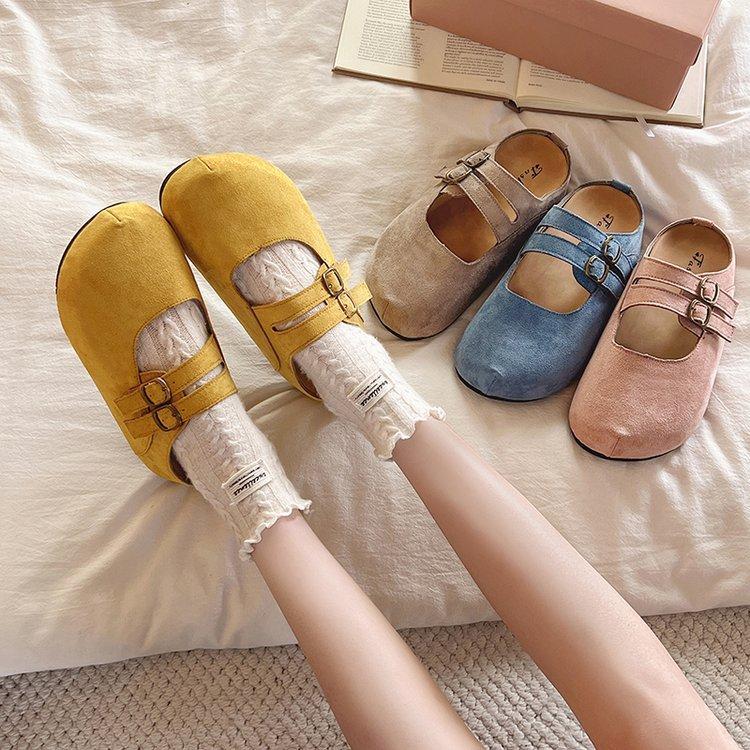 Тапочки-мешки Mori в стиле ретро с круглой подошвой и толстой подошвой для верхней женской одежды, весна 2025, новые ленивые тапочки с одной педалью и мягкой подошвой