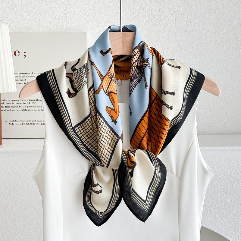 Chessboard plaid 71CM cotton and linen silk scarf small square scarf women's spring and autumn summer thin scarf scarf linen headscarf belt