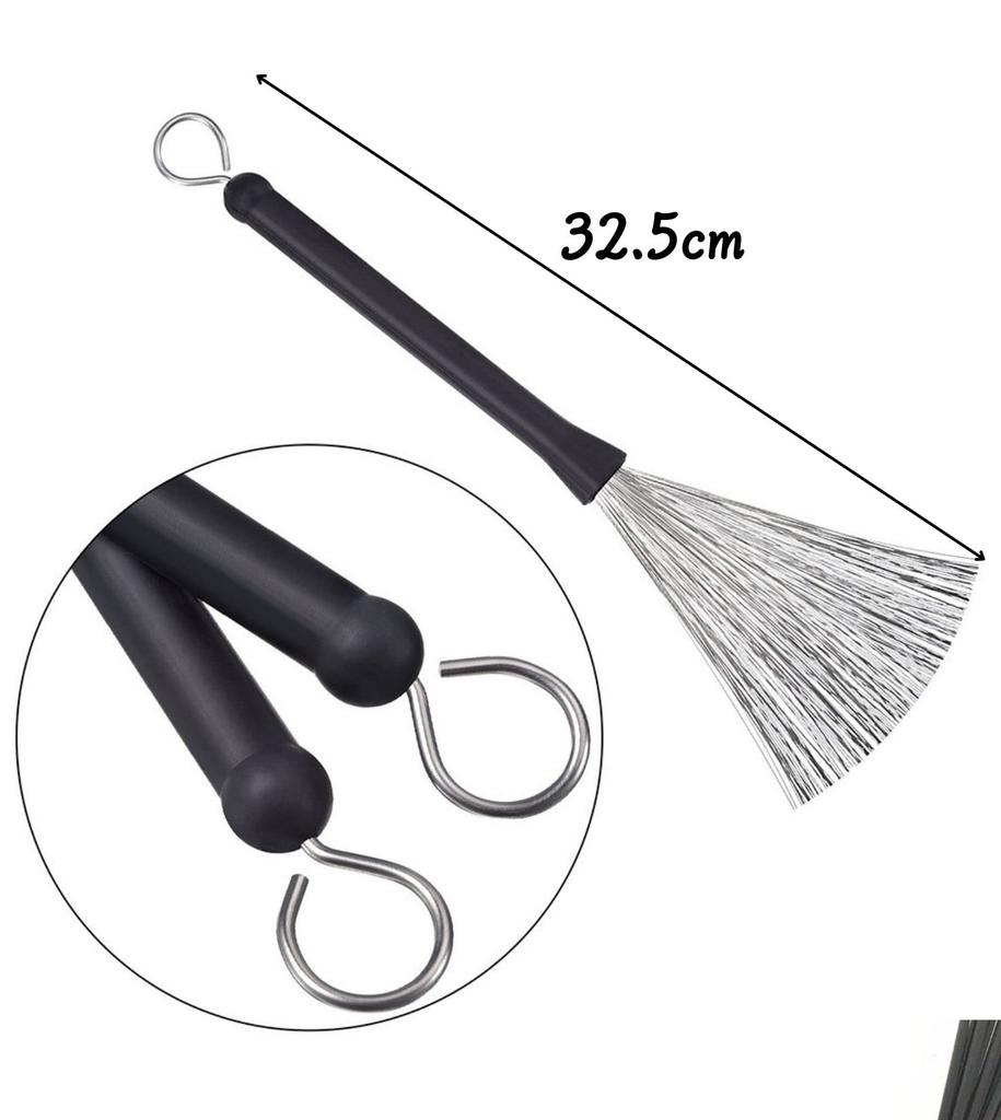 Cobalt Planet Drumstick Brushes, Metal and Nylon, Set of 4, Drum Wire Brushes (Black, Metal and Nylon, Set of 4)