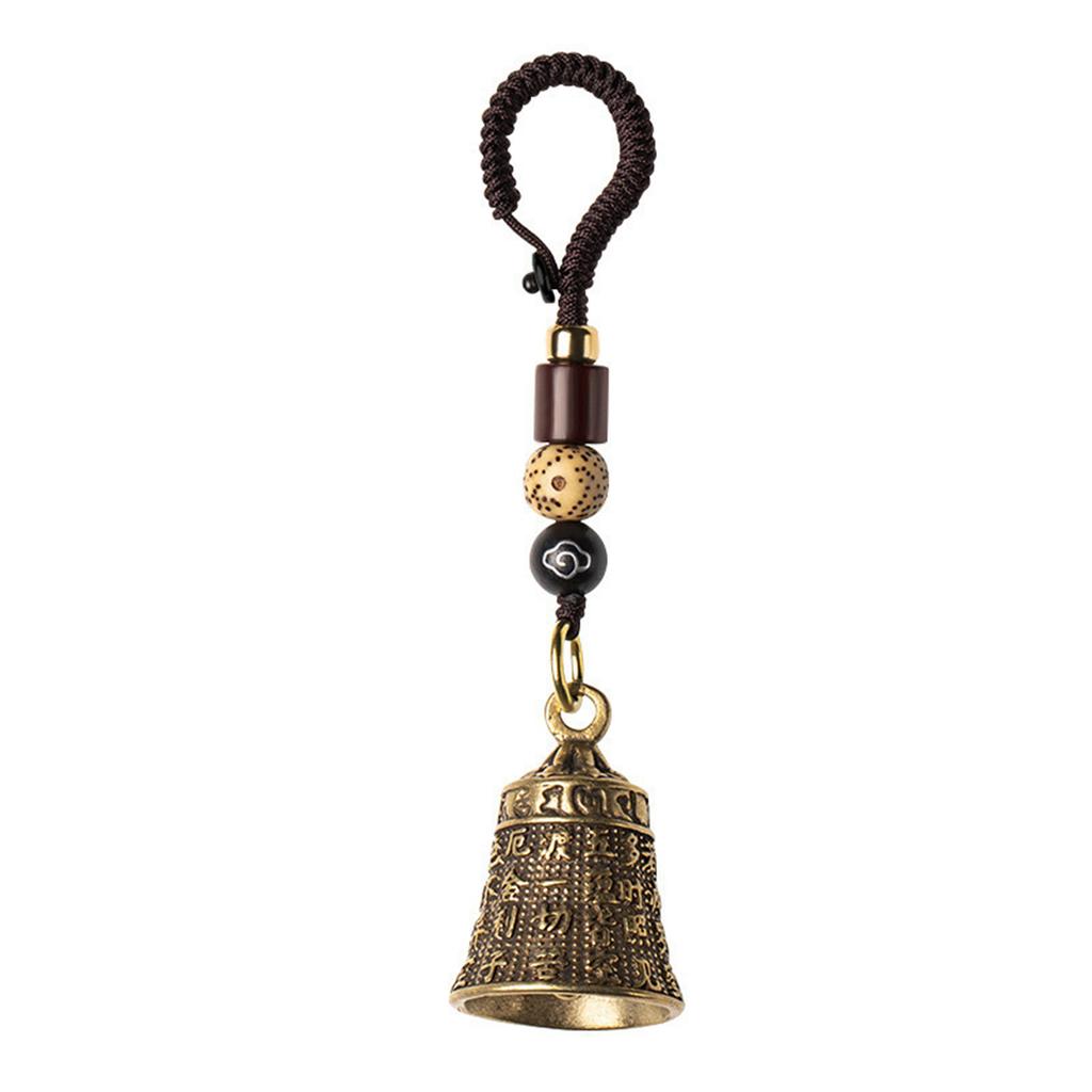 Vintage Brass Tibetan Buddhism Mantra- Bell Keychains Lanyard Pendants Handmade Rope Car for Key Chain Rings Hanging Jew