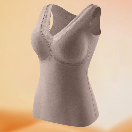 Женская термомайка кружевная с V-образным вырезом на флисовой подкладке базовый слой толстая без рукавов с подкладками теплая майка нижнее белье топ для холодной погоды