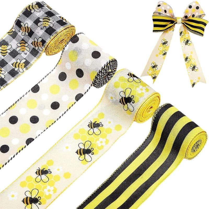 Bumblebees Ribbon 1 Roll Handmade Bowknot Wreath Stair Decorations Supplies for Child Adult DIY Making Supplies