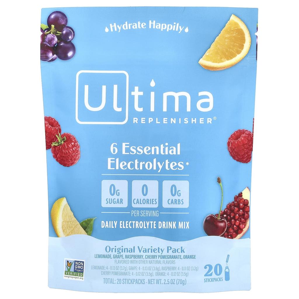 Ultima Replenisher 6 основных электролитов, ежедневная смесь электролитов, разнообразная упаковка, 20 упаковок-стиков