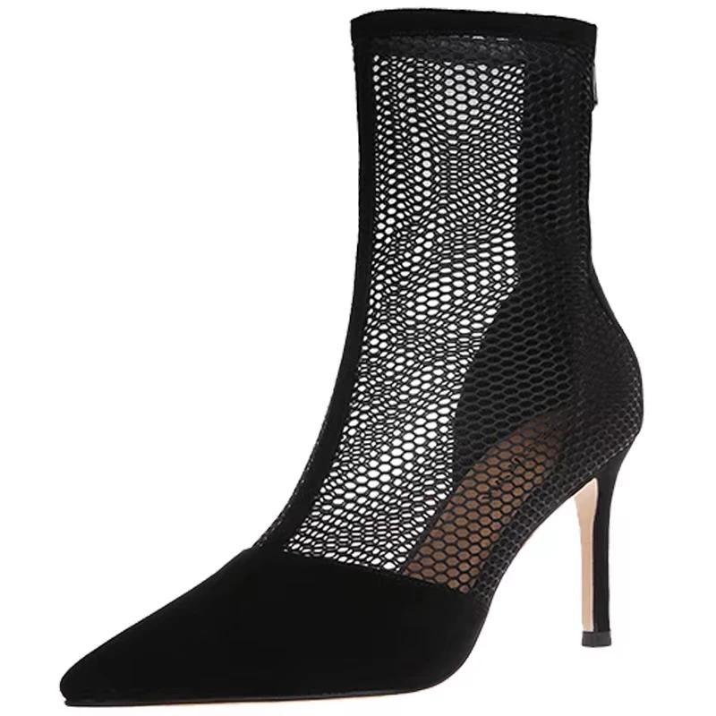 Мода 2024 года. Новые летние сандалии из сетки на высоком каблуке, средней длины, весна/лето/осень. Новые удобные сандалии с большим острым носком.