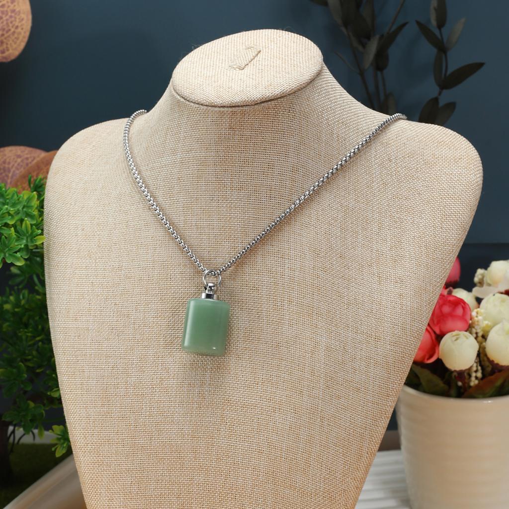 1Pc Healing Crystal Perfume Bottle Necklace Pendant Flat Cylinder Charm Silver Chain Necklaces for Women Jewellery 30x18mm