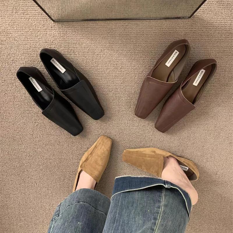 Балетки Женские Лоферы Обувь Элегантная Кожа Квадратный Носок Мягкая Обувь Тренд 2025 Новый Бренд Весна Ходьба Комфорт Женская