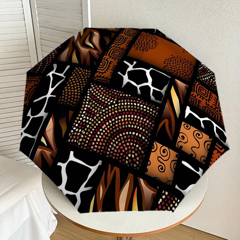 1PC African patterns Umbrella-8-Rib Reinforced Portable Folding Travel Suitable for All Seasons Outdoor Daily Use-J355