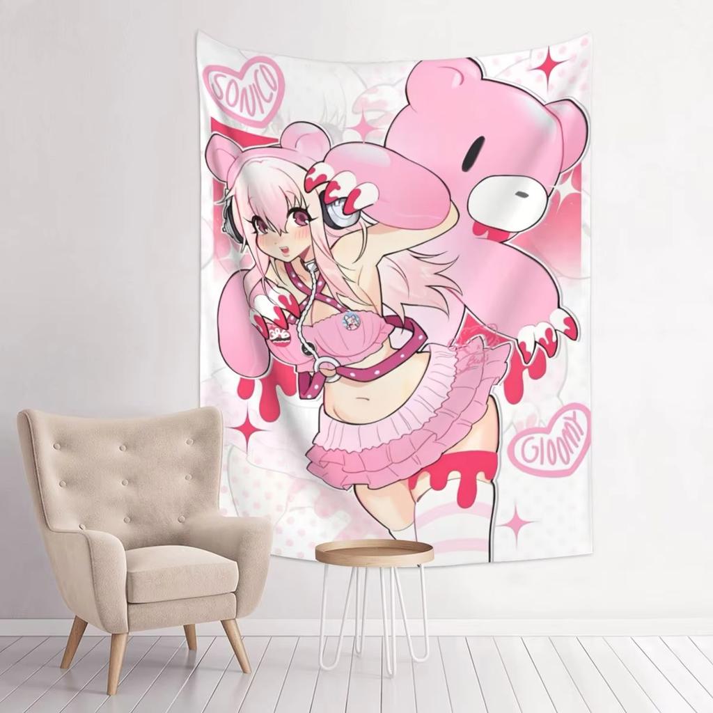 Тканевое панно с аниме-персонажем Super Sonico, настенное украшение в богемном хиппи-стиле, кавайный декор для общежития, спальни