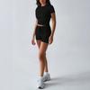 Новый женский однотонный спортивный костюм для йоги Комплект: футболка с коротким рукавом + шорты с поясом Повседневный наряд для весны и лета