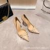 [Spot] Bow Nude Sideways Sexy High Heels Women's 2025 Pointed Ultra-fine Heel Temperament Patent Leather Single Shoes