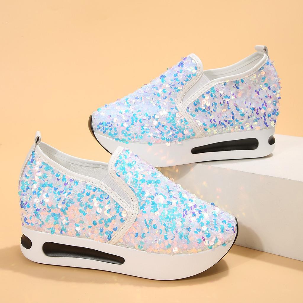Кроссовки женские Allover Sequin Platform Slip-On Muffin Tennis Flat Женские спортивные туфли-лоферы Slip-on Platform Elegant Shoes
