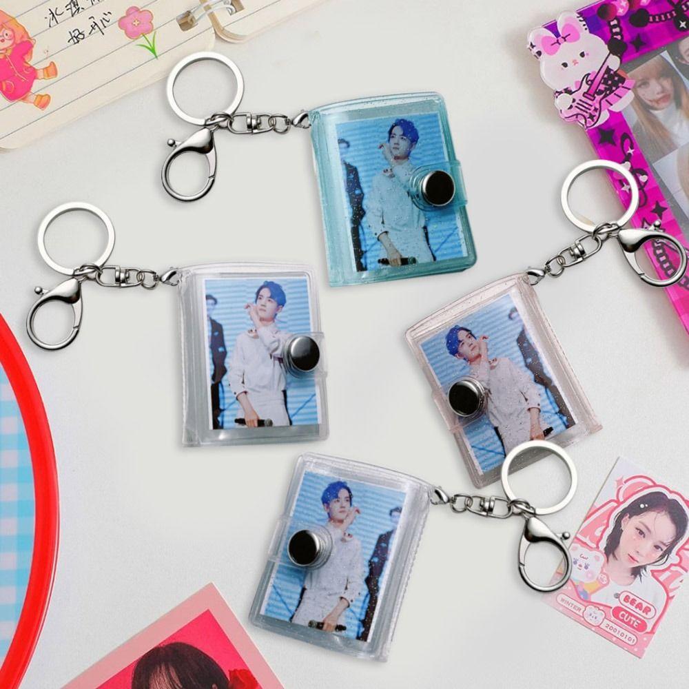 Portable 1/2 Inch Mini Photo Album 16 Pockets with Keychain Backpack Keyring Snap Button Design PVC Keychain Mini Album
