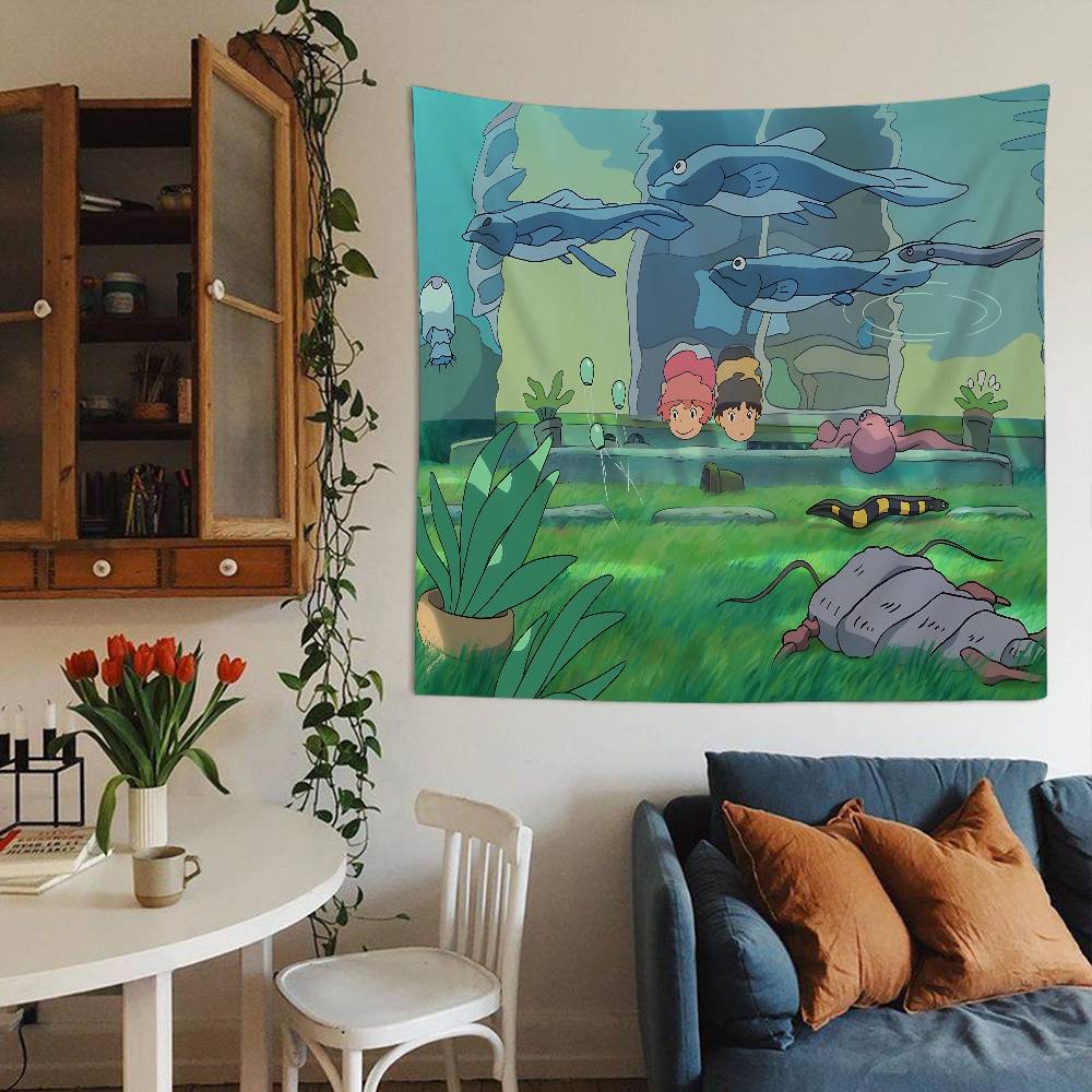 Cyte PPonyo Anime On The Cliffes Hanging Bohemian Tapestry Japanese Wall Tapestry Anime Kawaii Room Decor