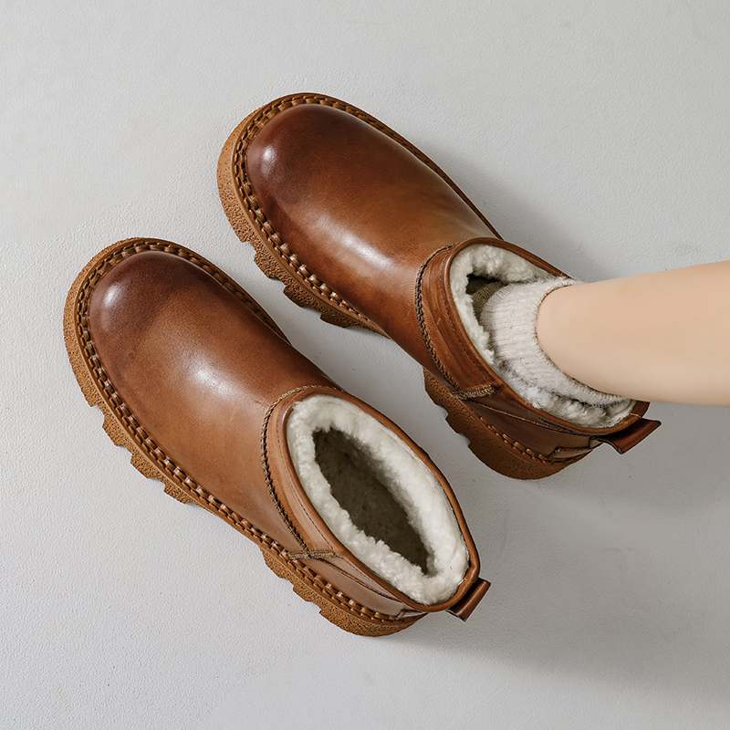 Krazing Pot Зимняя обувь из коровьей кожи, меха и шерсти, женские зимние ботинки, сохраняющие тепло, без застежек, европейский дизайн, устойчивые к холоду, ботильоны